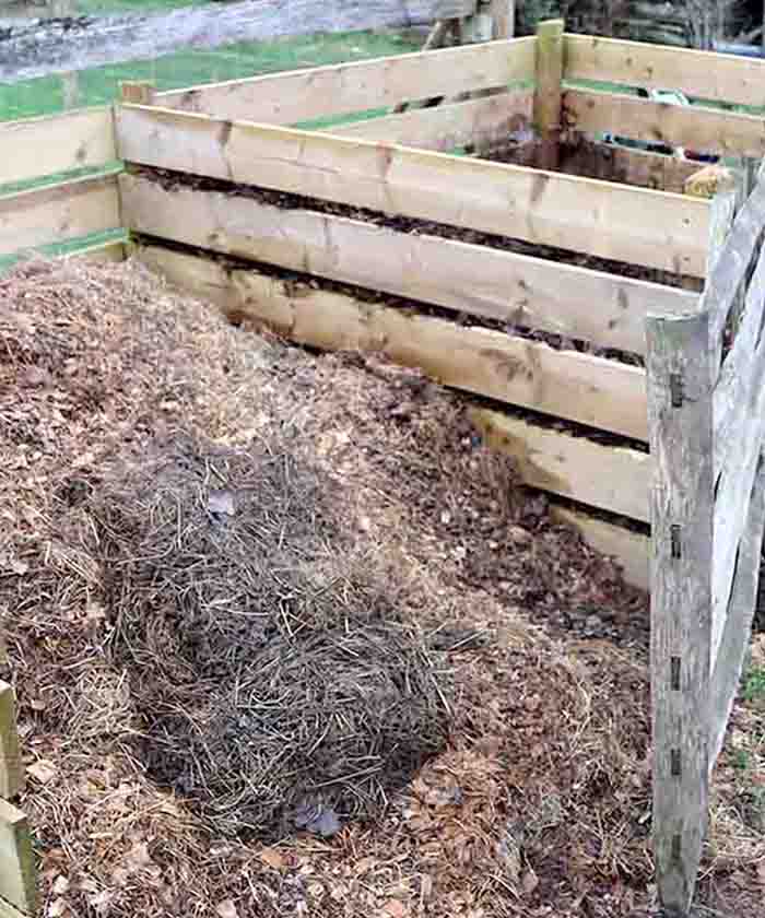 a compost pile with plenty of brown material added for drainage