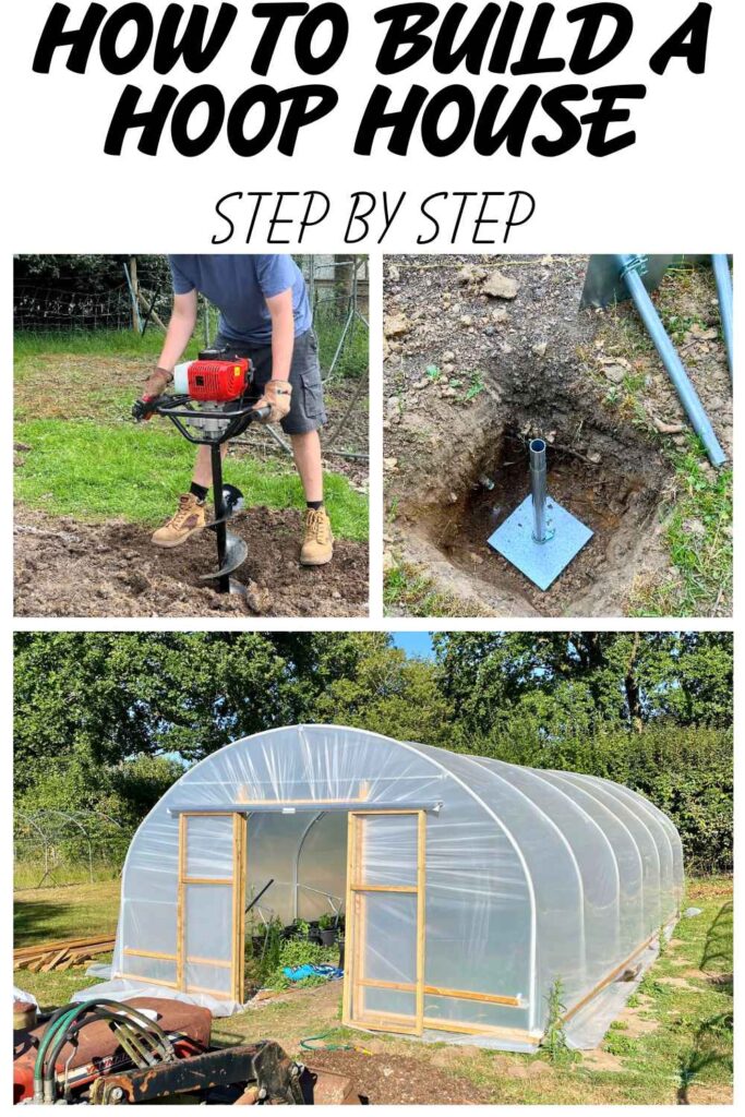 photos of hoop house including construction site
